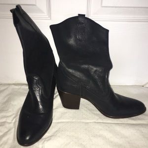Black leather cowboy boots